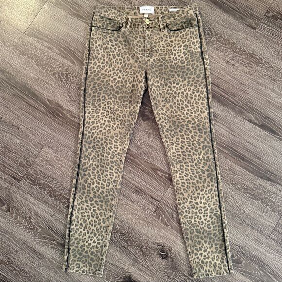 Frame Women's Le Skinny de Jeanne Leopard Jean Side Seam Piping - Picture 1 of 7